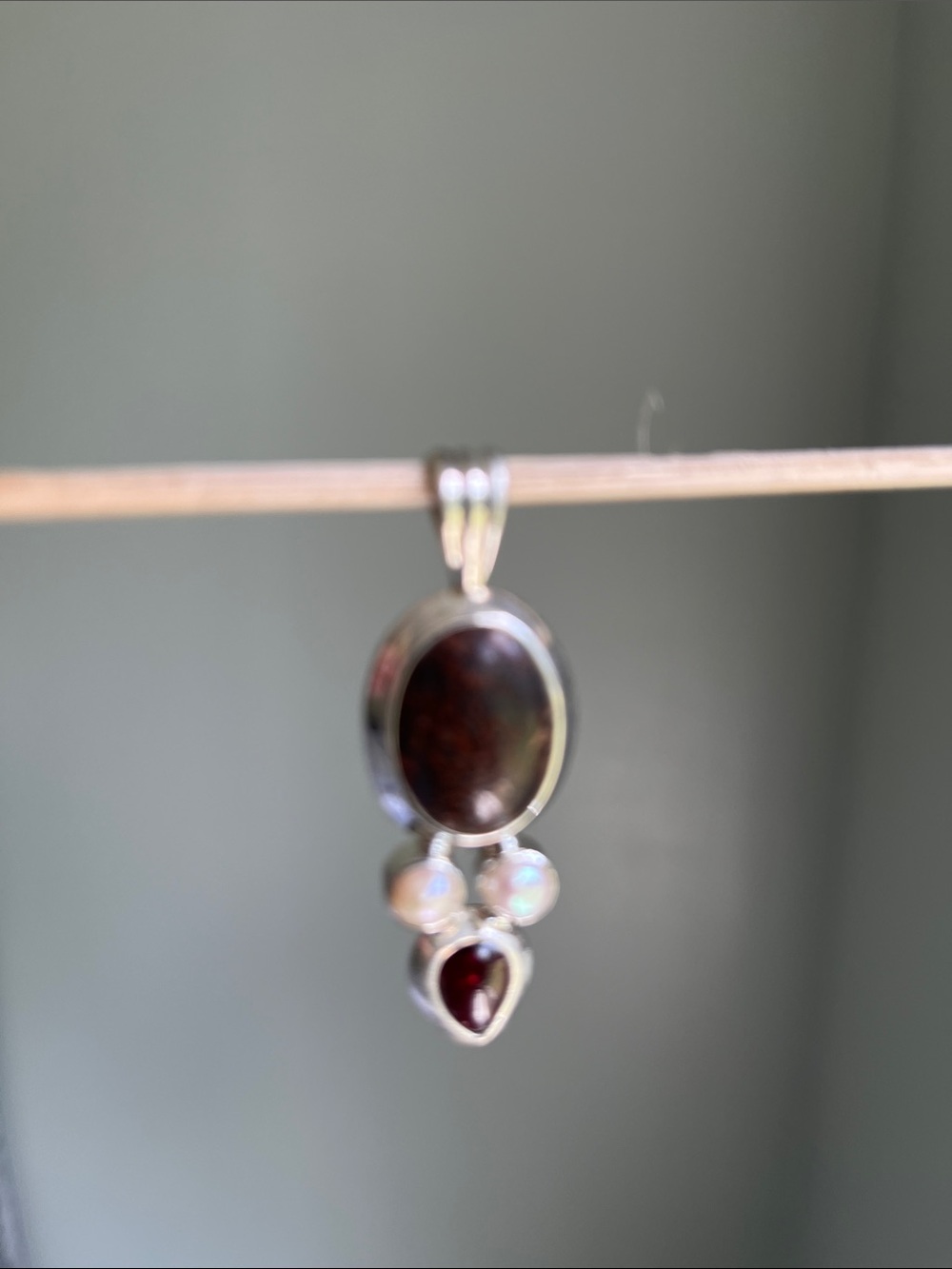 Sterling Silver Natural Brown Stone Drop Pendant